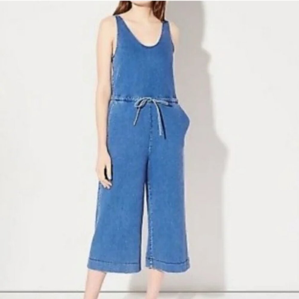 Steven Alan Jumpsuit Size Small Made in USA Denim Chambray Cropped Wide Leg